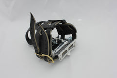 Black double toe clip straps (pedals and clips not included)